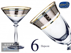 Набор бокалов для мартини Анжела (Angela) 285мл, Панто платина, цветы (6 штук) Чехия