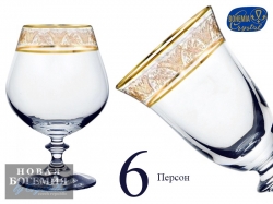 Набор бокалов для бренди, коньяка Анжела (Angela) 400мл, Золотой орнамент (6 штук) Чехия