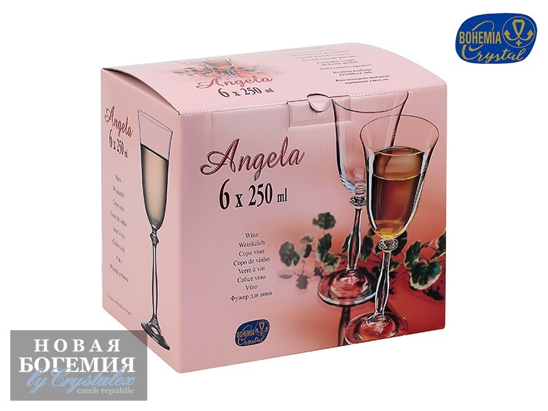 Набор бокалов для вина Анжела (Angela) 250мл, Панто платина, цветы (6 штук) Чехия