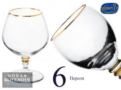 Набор бокалов для бренди, коньяка Оливия (Olivia) 400мл, Отводка золото, ножка золото (6 штук) Чехия